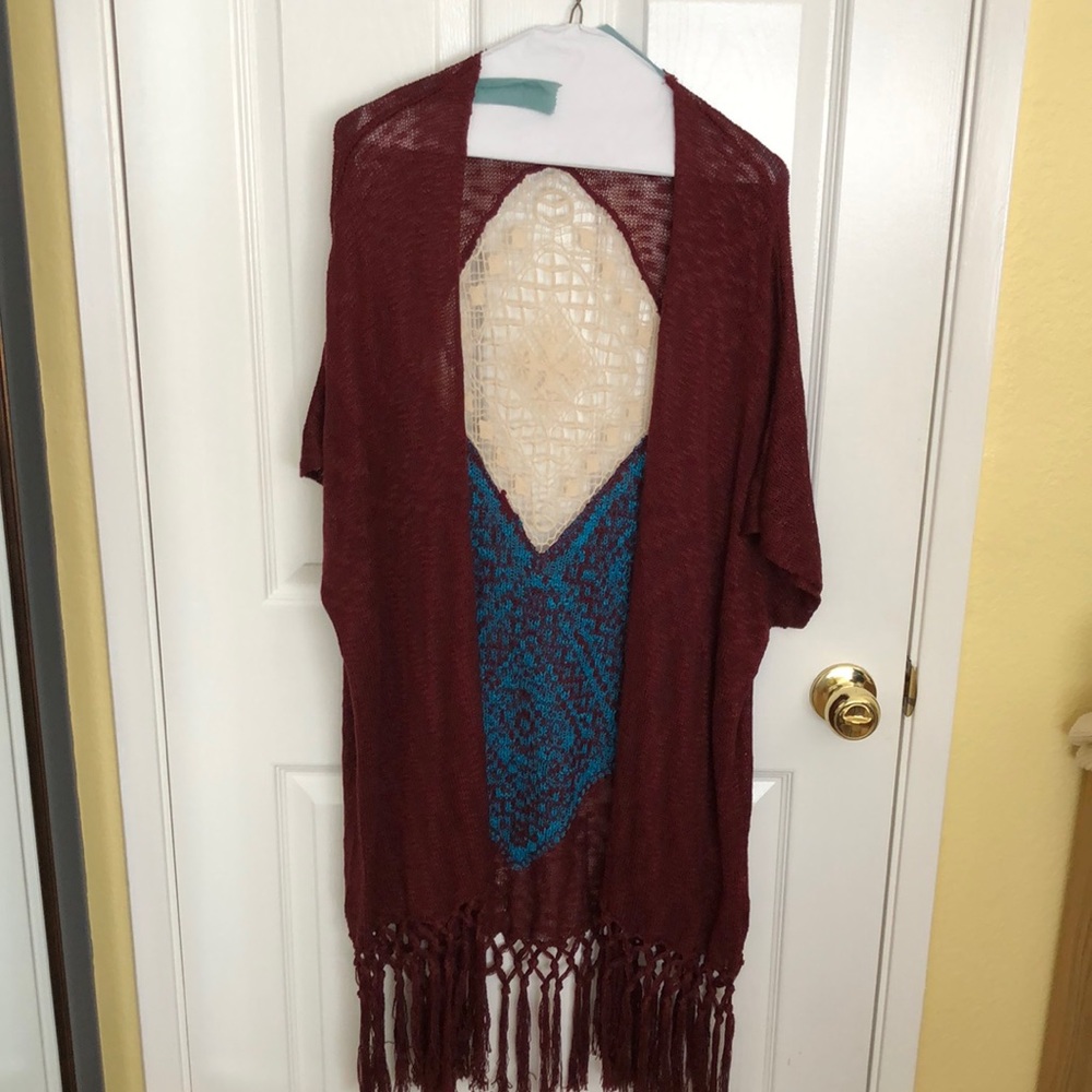 Open face cardigan with great crocheted back